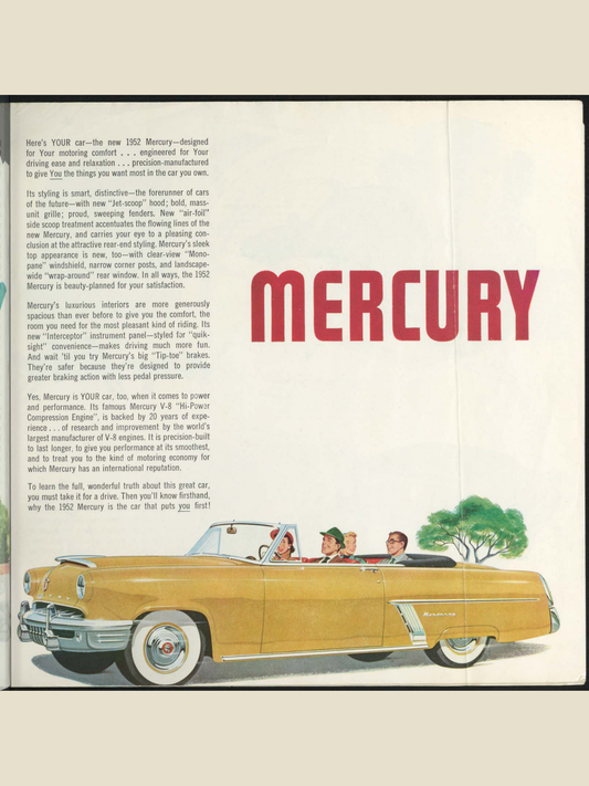 1952 Mercury Cars Brochure Page 3 0052-0008 — 18×24 proportions