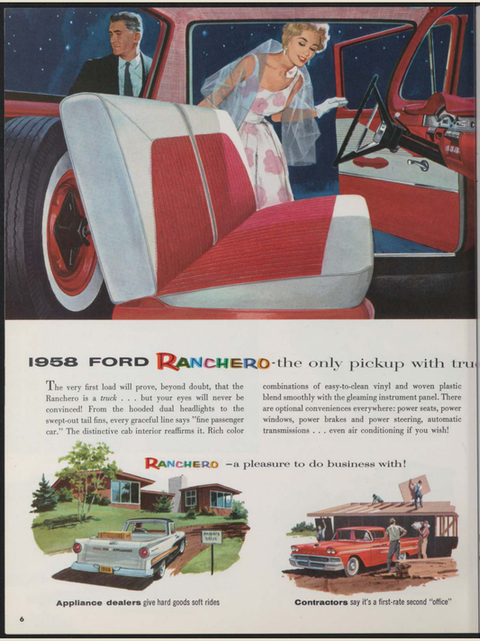 1958 Ford Ranchero Brochure Page 6 0058-0015 — 18×24 proportions