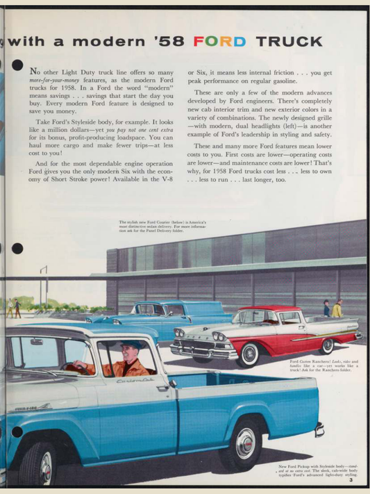 1958 Ford Light Duty F Series trucks Brochure Page 3 0058-0017 — 18×24 proportions