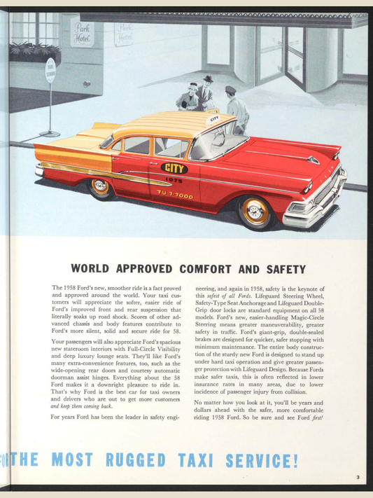 1958 Ford Taxi Brochure Page 3 0058-0020 — 18×24 proportions
