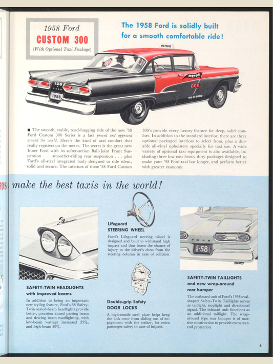 1958 Ford Taxi Brochure Page 5 0058-0022 — 18×24 proportions