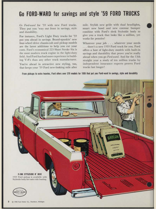 1959 Ford Light Duty F Series trucks Brochure Page 2 0059-0026 — 18×24 proportions