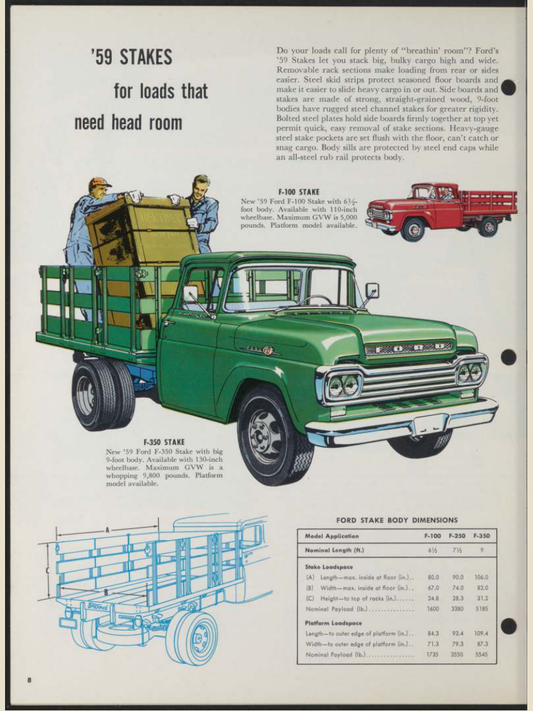 1959 Ford Light Duty F Series trucks Brochure Page 8 0059-0031 — 18×24 proportions