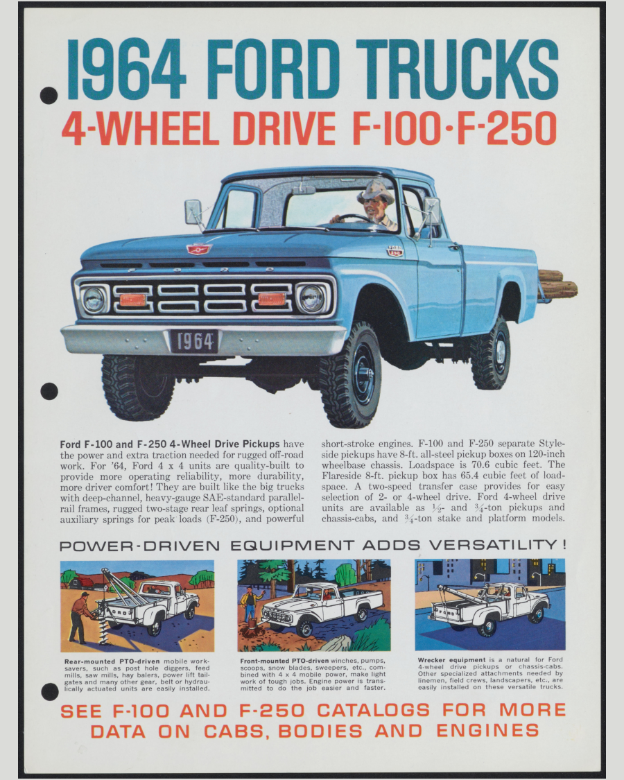 1964 Ford F-100 And F-250 Brochure Page 1 0064-0049 — 16×20 proportions