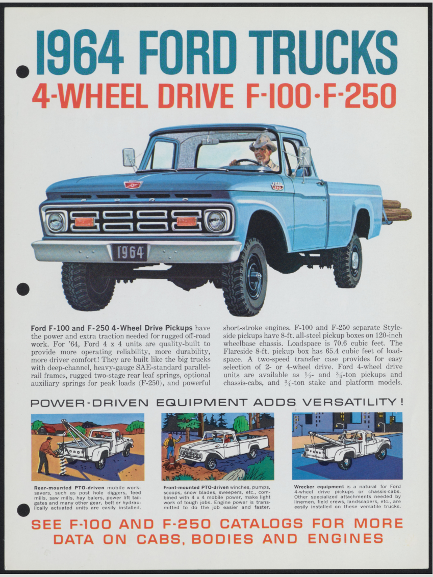 1964 Ford F-100 And F-250 Brochure Page 1 0064-0049 — 18×24 proportions