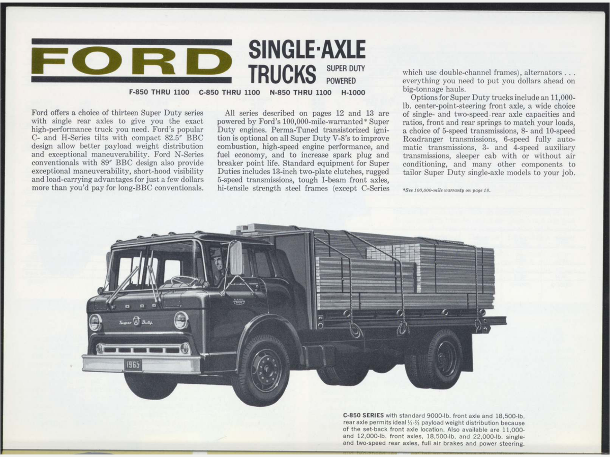 1965 Ford Trucks Full Line Catalog Brochure Page 12 0065-0031 — 18×24 proportions