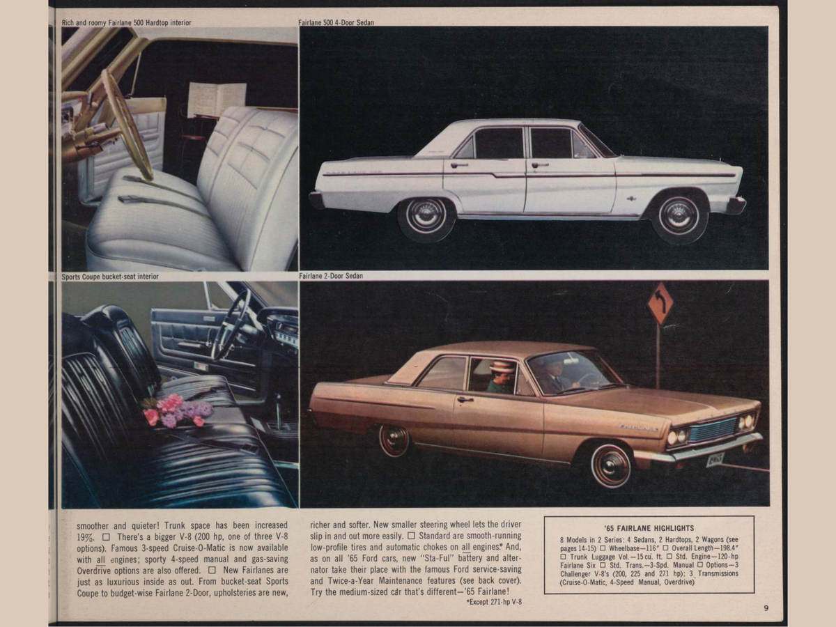 1965 Ford Car Lineup Brochure Page 9 0065-0041 — 18×24 proportions