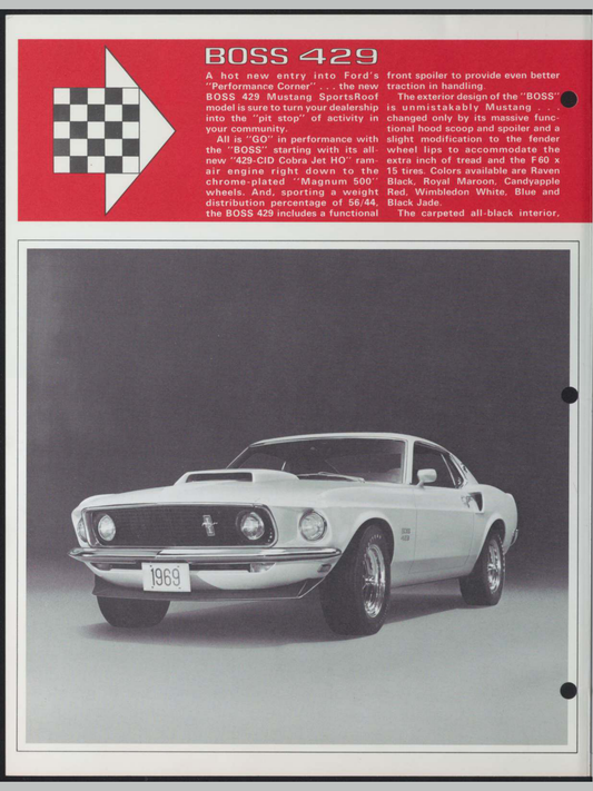 1969 Ford Mustang Boss 429 Brochure Page 2 0069-0001 — 18×24 proportions
