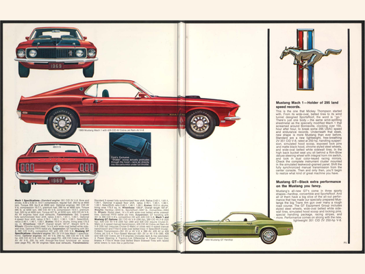 1969 Performance Buyer'S Digest Cobra Torino Mustang Sales Brochure Spread 4-5 0069-0005 — 18×24 proportions