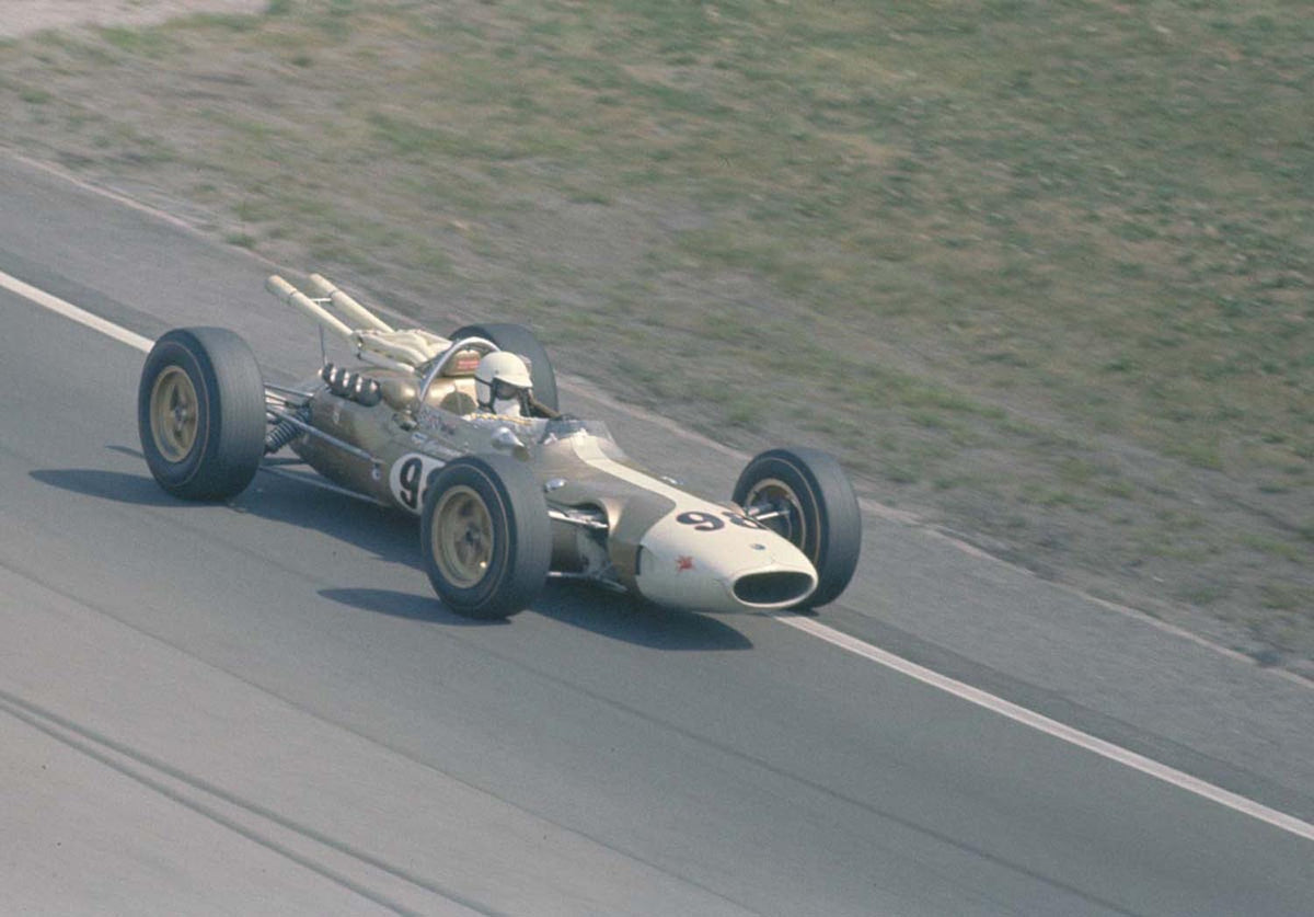Ford Motor Company archival image documenting 1965 Indianapolis 500 Indiana Parnelli Jones Lotus Ford racing to second place finish.