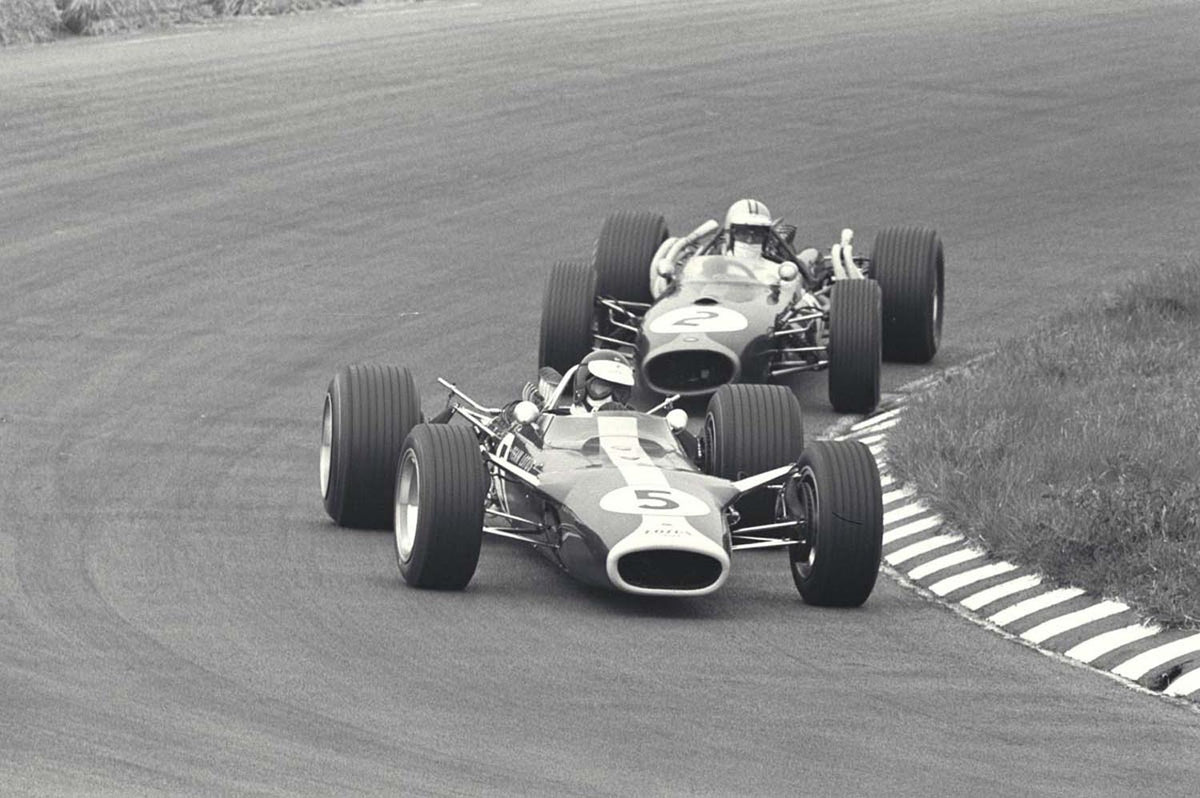 Ford Motor Company archival image documenting 1967 Dutch Grand Prix Netherlands Jim Clark leads Denis Hulme.