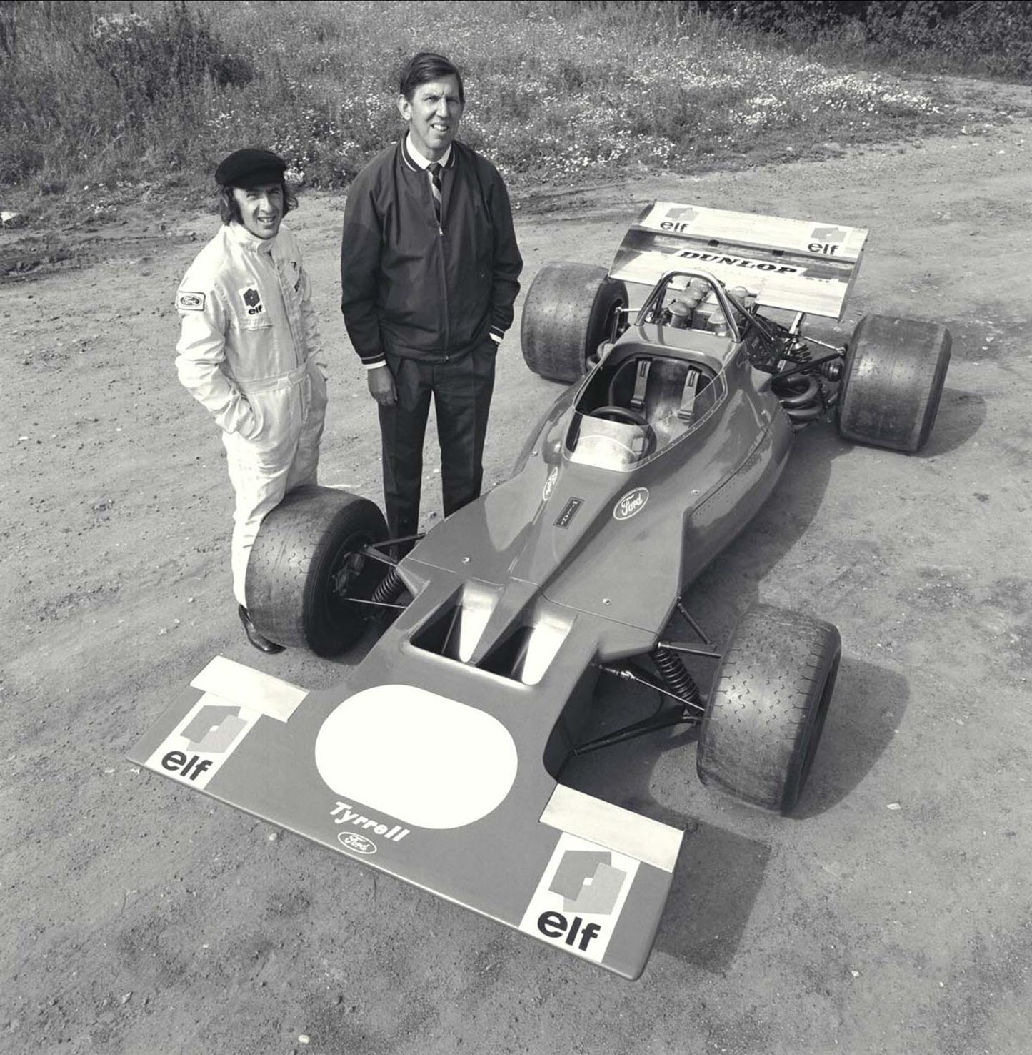 1970 Jackie Stewart and Ken Tyrrell along side a Tyrrell Formula One Race Car CD 0776 3301 3814 63 0144-1139