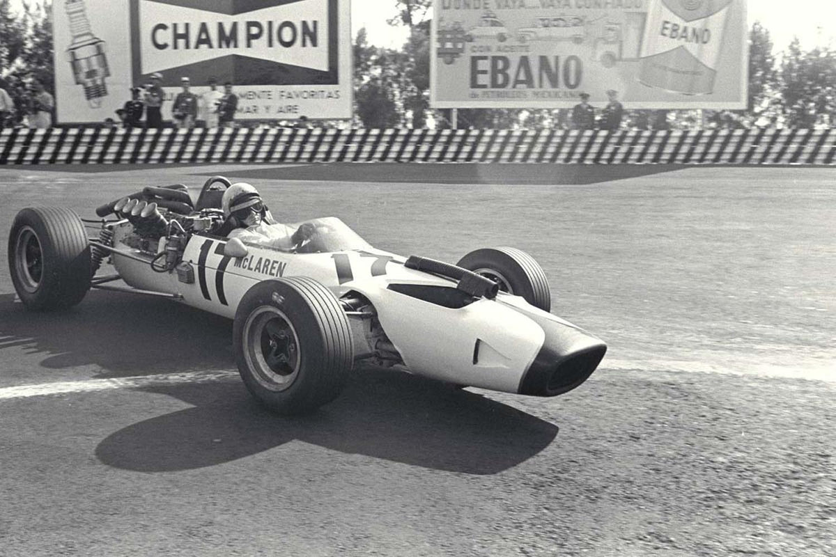 Ford Motor Company archival image documenting Formula One 1966 The first Formula One car to be produced by the McLaren factory.