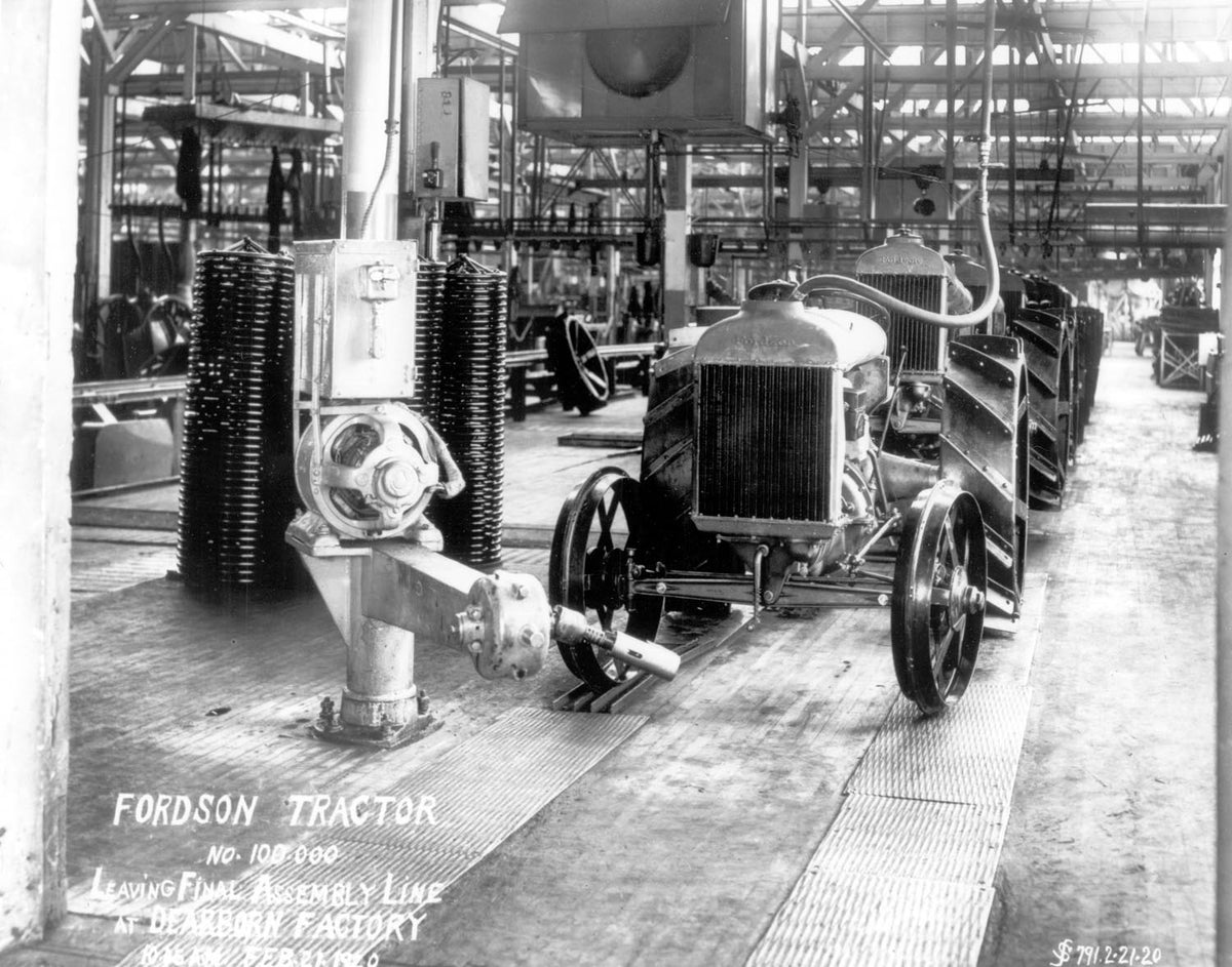 Ford Motor Company archival image documenting FordsonTractor Plant Assembly Line 02 21 1920.