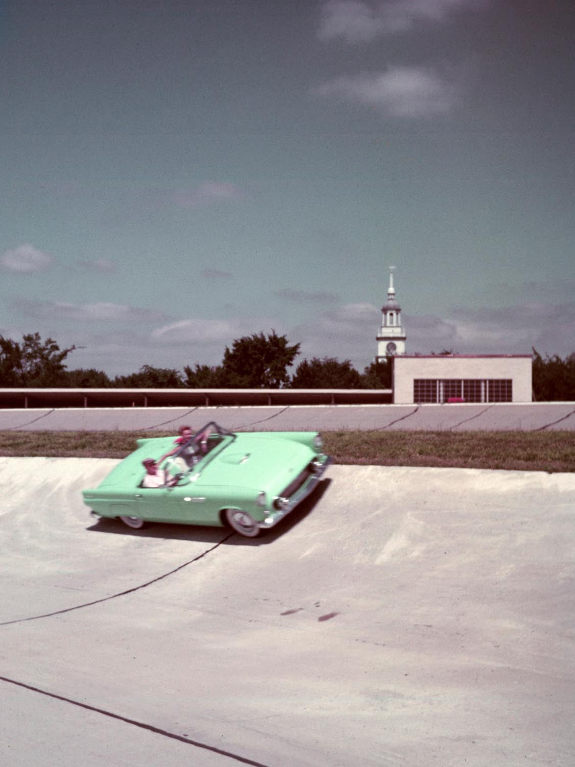 1955 Ford Thunderbird on test track 0400-8325