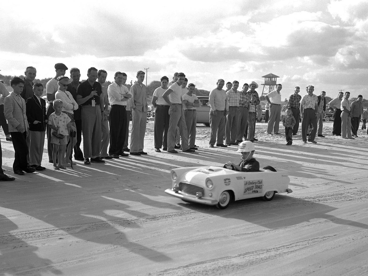 Ford Motor Company archival image documenting 1956 Ford junior Thunderbird race at Daytona speed.