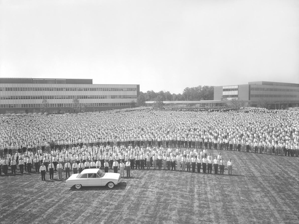 Ford Motor Company archival image documenting 1960 Ford Falcon and 7000 engineers.