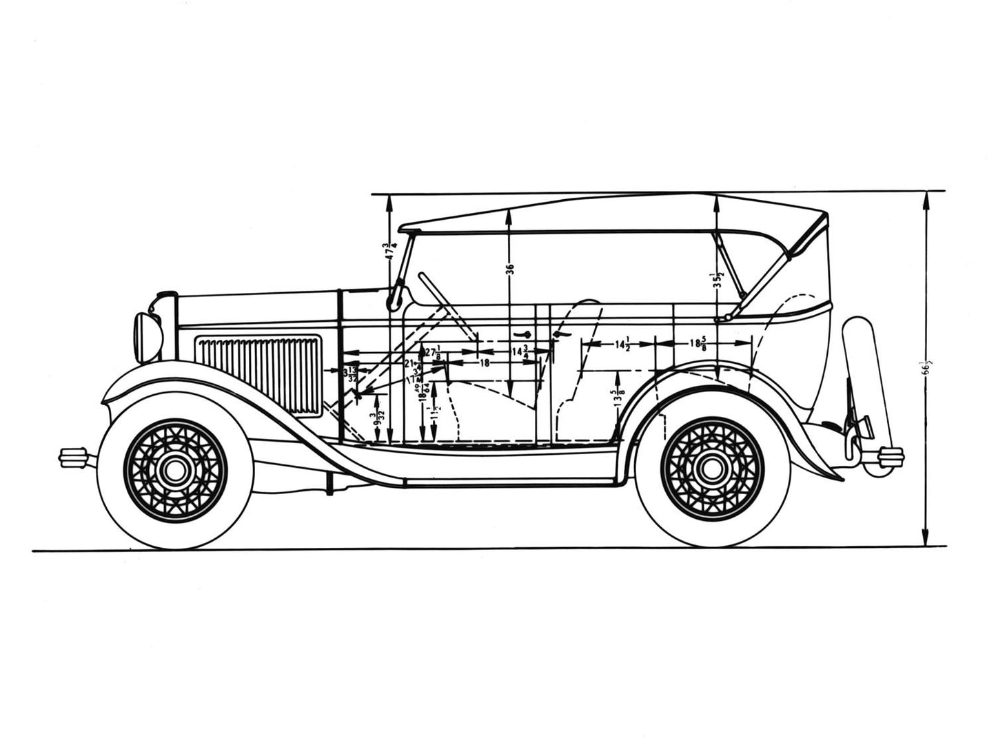 1932 Ford Phaeton Seat Packaging sketch 0400-8831