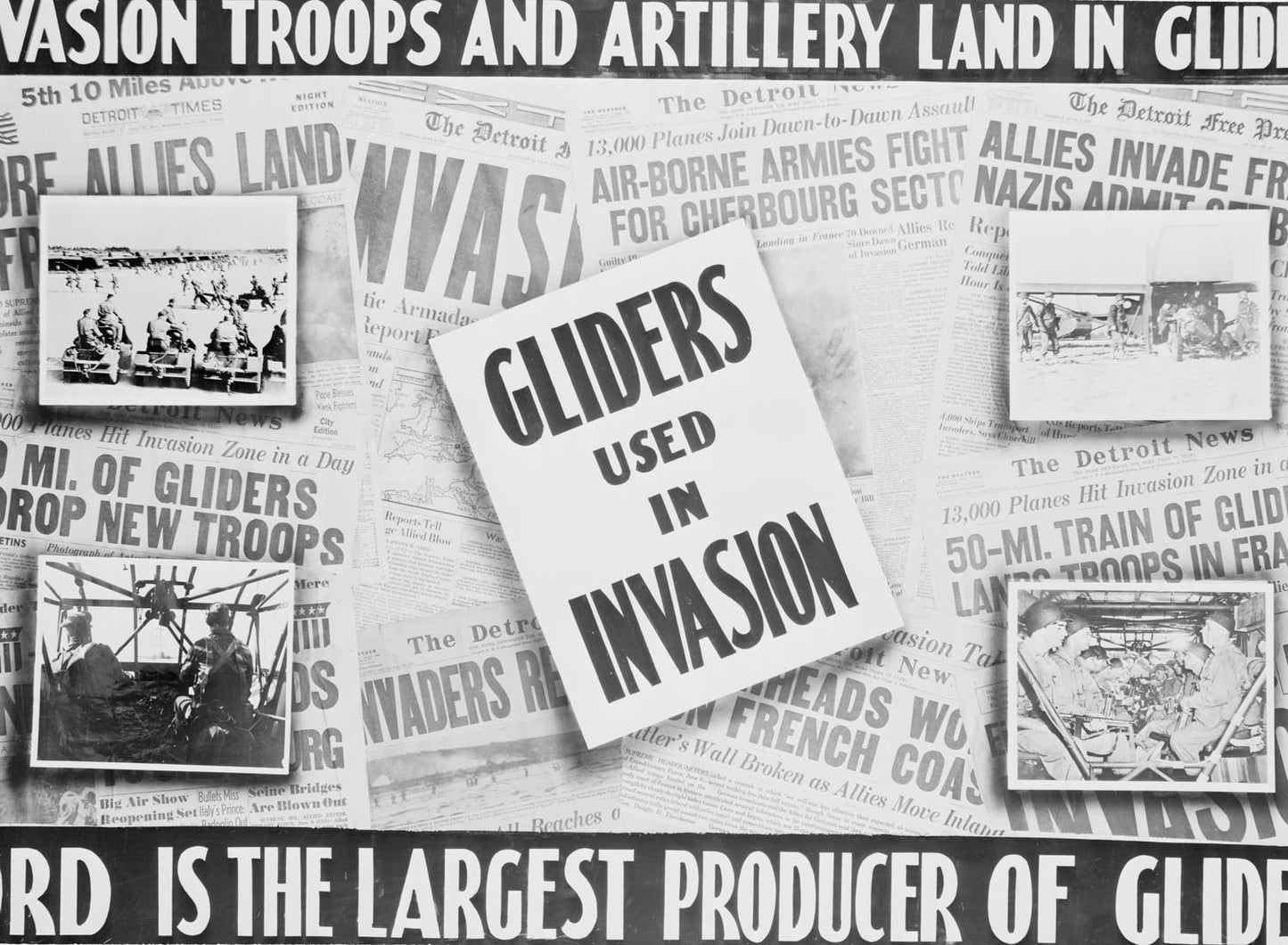 1944 Ford poster with newspaper headlines about gl 0401-0997