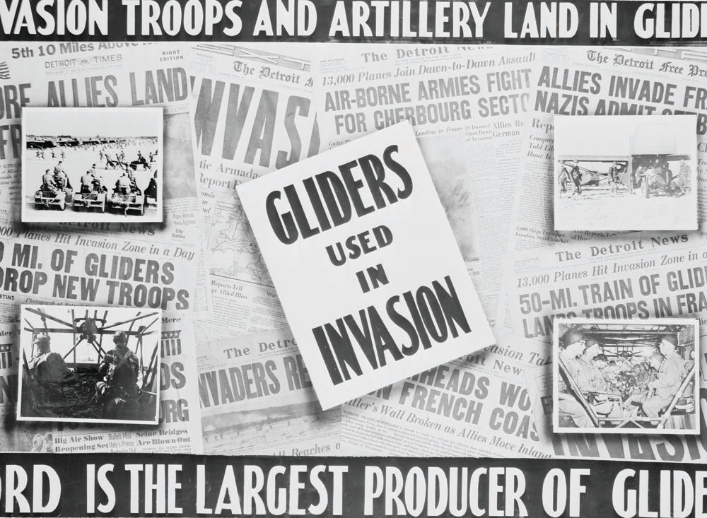 1944 Ford poster with newspaper headlines about gl 0401-0997