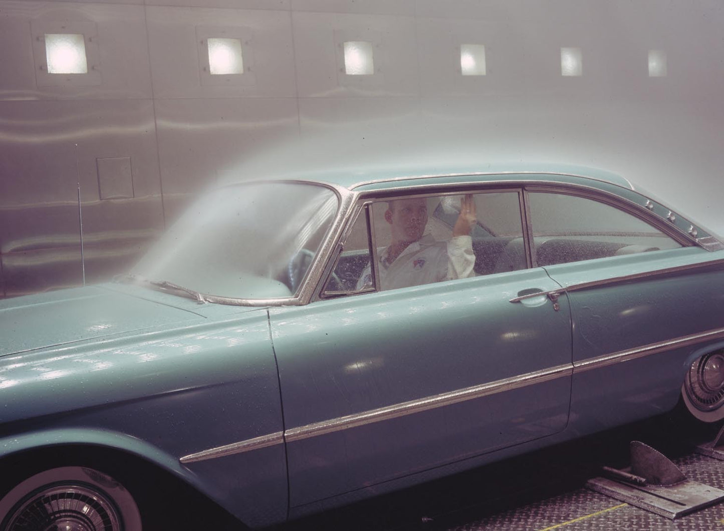 1961 Ford Starliner in rain test at Wind tunnel 0401-2152