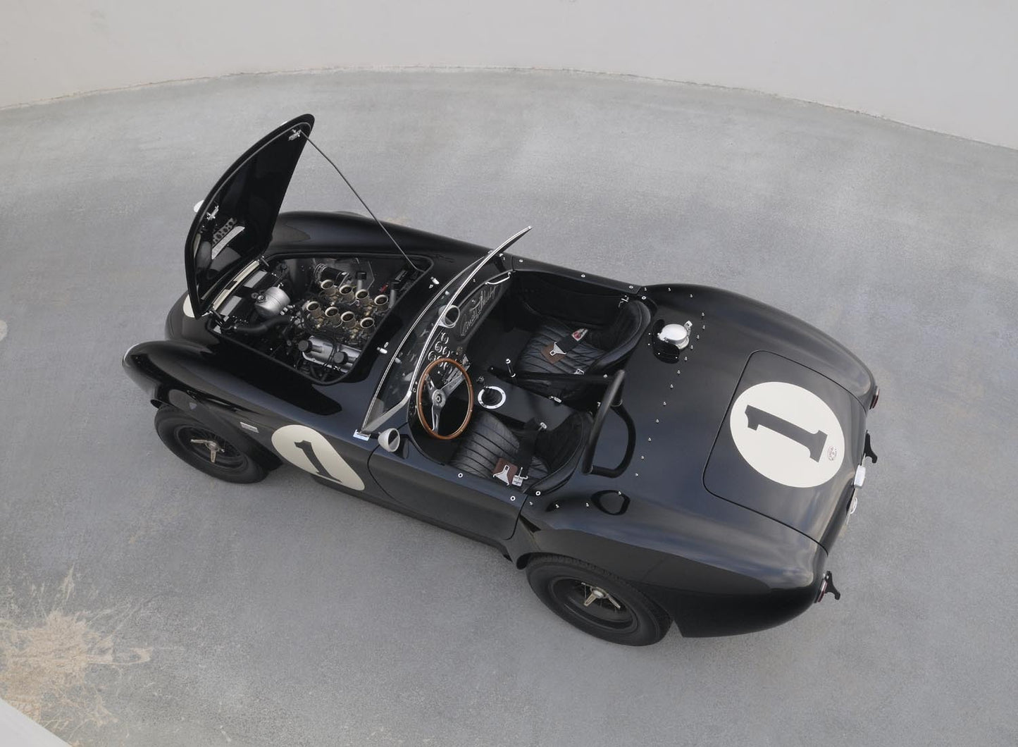 1962 Cobra CSX 2001, Rear 3-4, left side, very high, hood open, on ramp 0401-5021