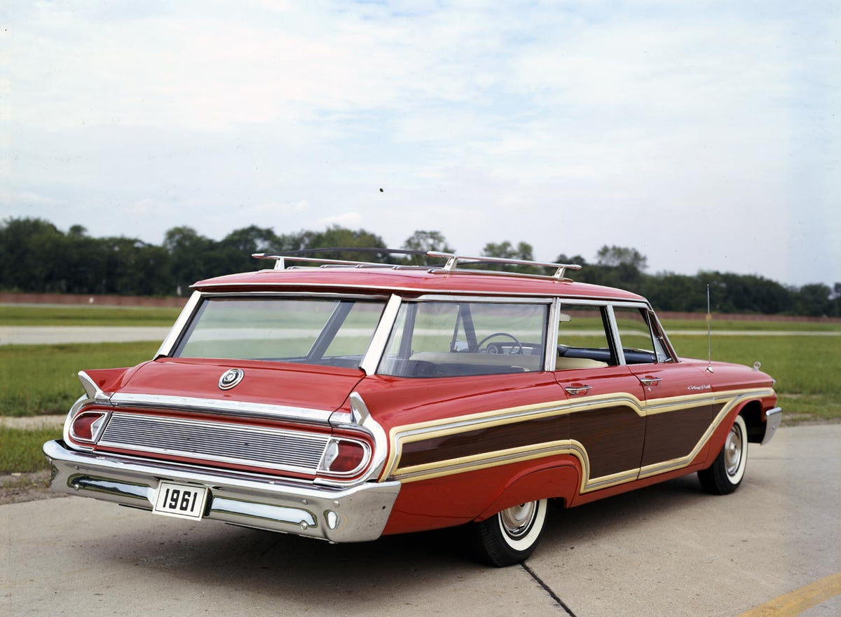 Original archival image documenting 1961 Mercury Colony Park station wagon.