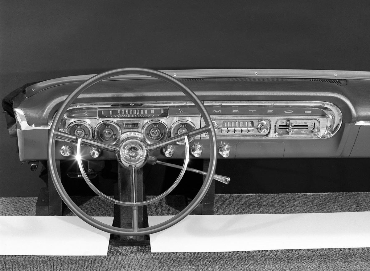 Original archival image documenting 1962 Mercury Meteor instrument panel buck.