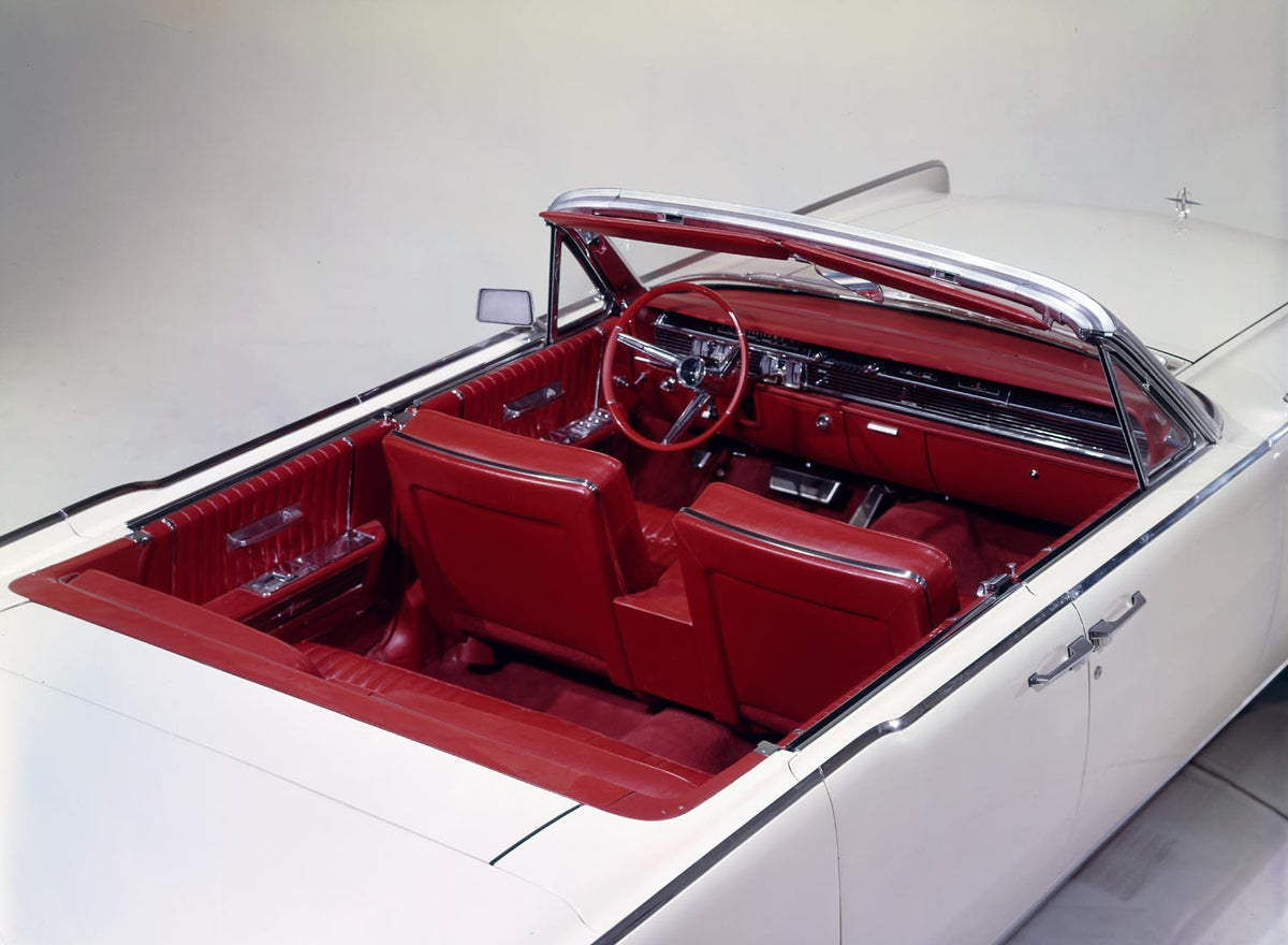 Ford Motor Company archival image documenting 1964 Lincoln Continental convertible interior.