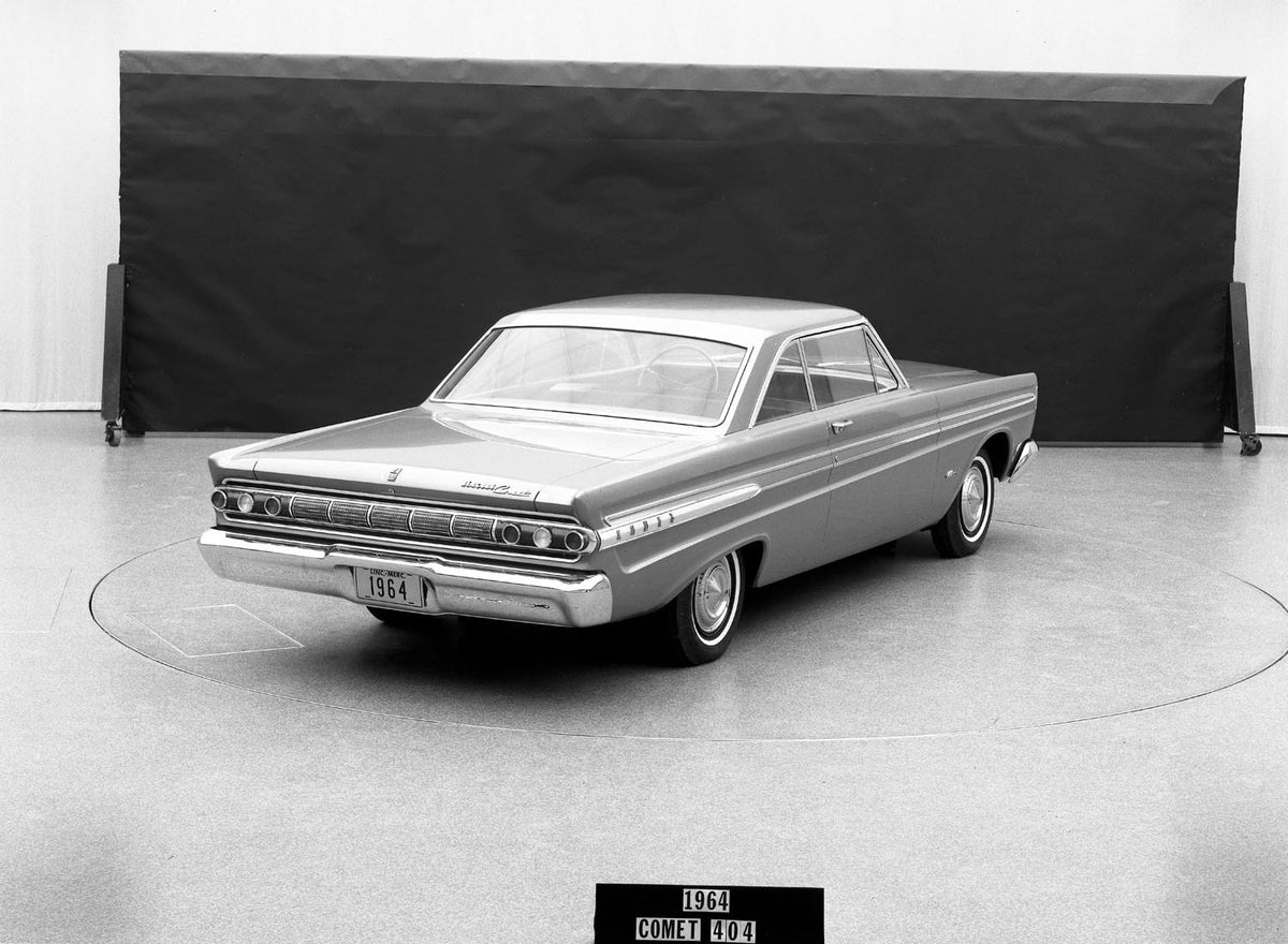 Original archival image documenting 1964 Mercury Comet 404 two door hardtop clay model.