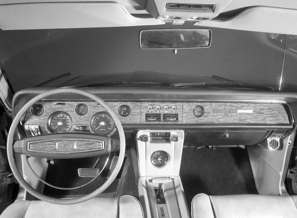 Ford Motor Company archival image documenting 1968 Mercury Cougar XR 7 instrument panel.