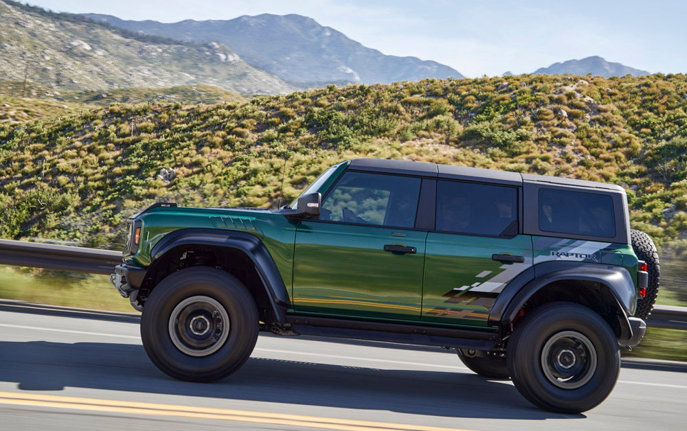 2022 Ford Bronco Raptor on road Eruption Green 0404-7212
