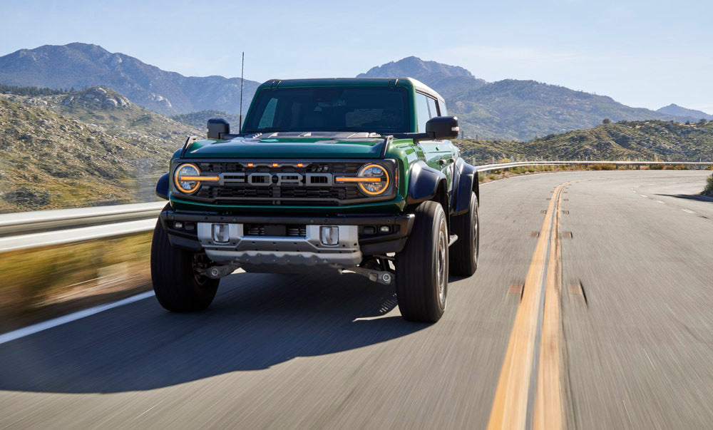 2022 Ford Bronco Raptor on road Eruption Green 0404-7214