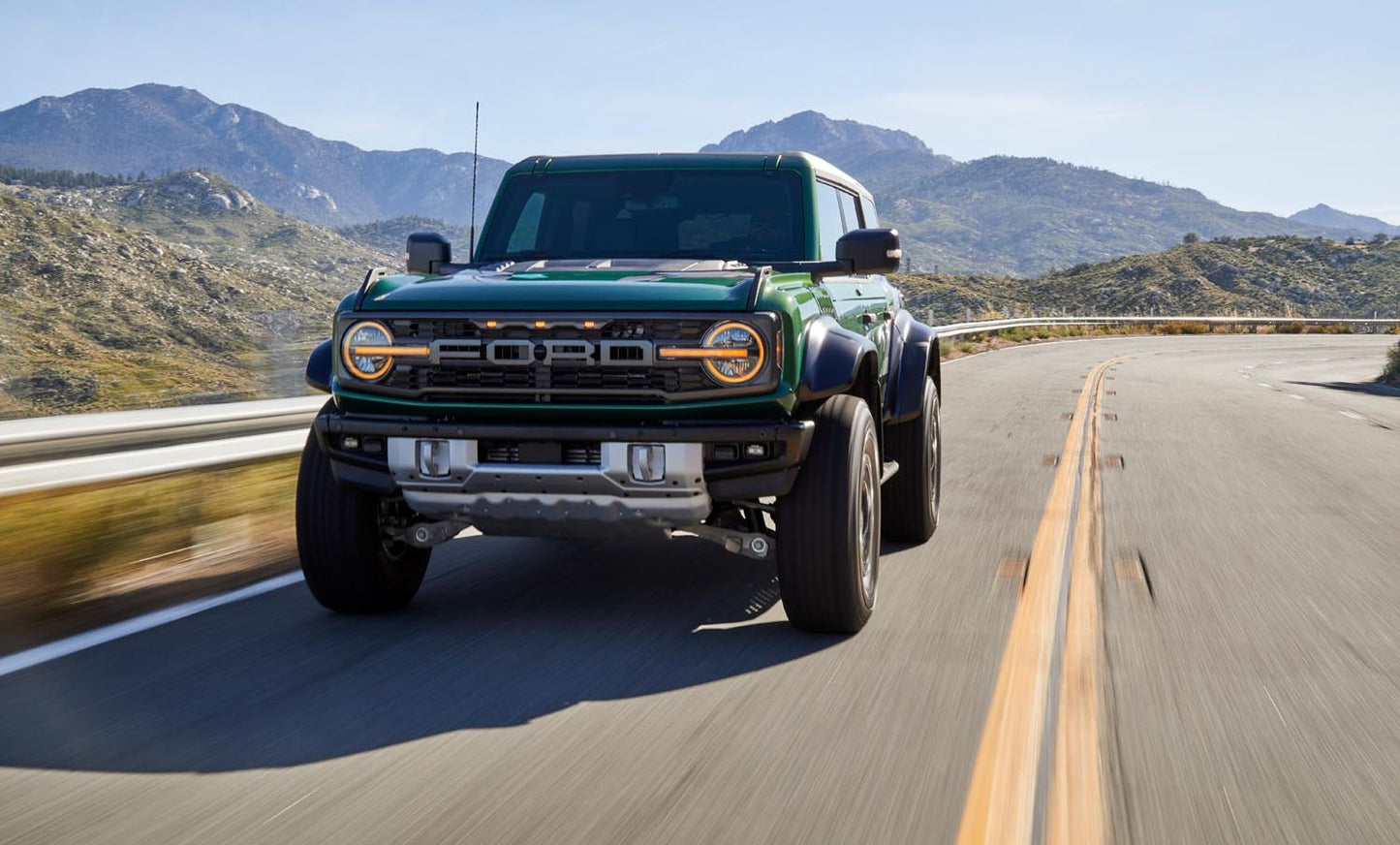 2022 Ford Bronco Raptor on road Eruption Green 0404-7214