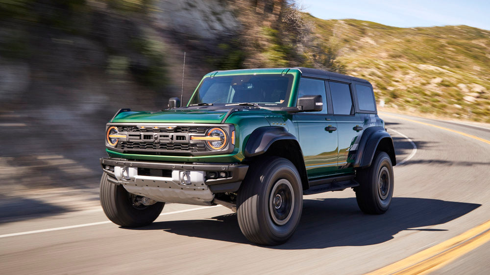 2022 Ford Bronco Raptor on road Eruption Green 0404-7215