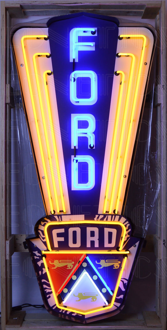 FORD JUBILEE CREST NEON SIGN IN SHAPED STEEL CAN 9FORDJ