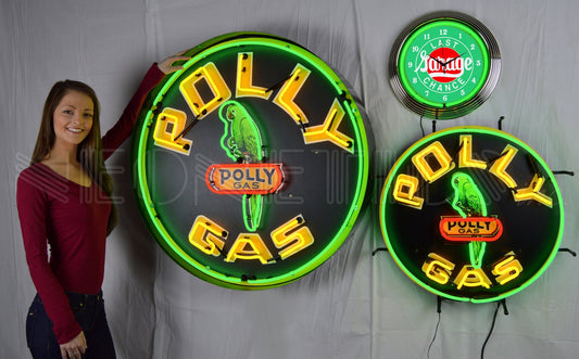POLLY GASOLINE ROUND 36 INCH NEON SIGN IN METAL CAN 9GSPLY