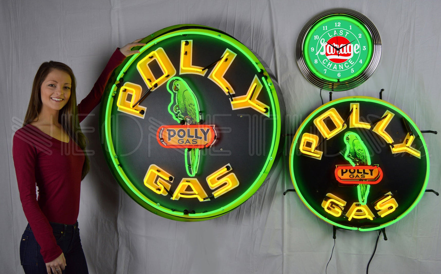 POLLY GASOLINE ROUND 36 INCH NEON SIGN IN METAL CAN 9GSPLY