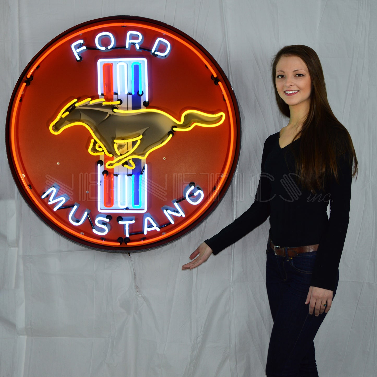 FORD MUSTANG RED 36 INCH NEON SIGN IN METAL CAN 9MUSTB