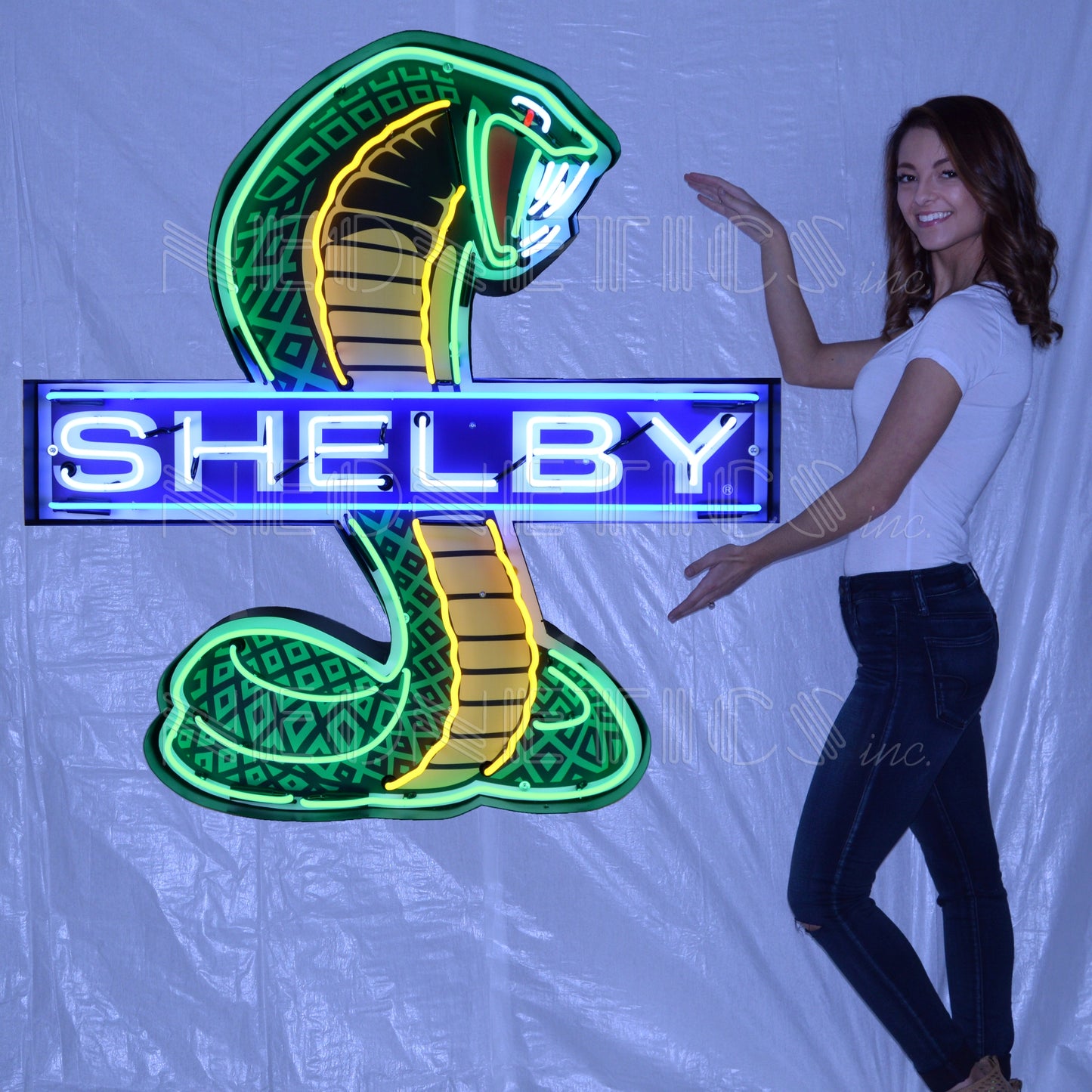 SHELBY COBRA NEON SIGN IN SHAPED STEEL CAN 9SHLBY