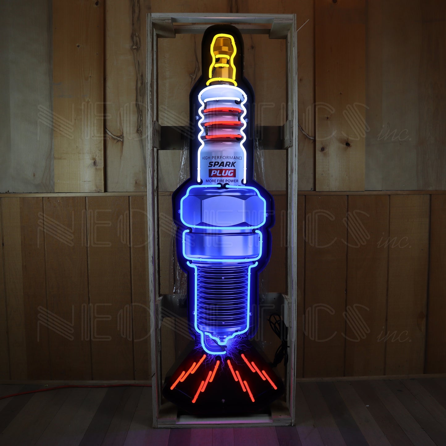 SPARK PLUG NEON SIGN IN SHAPED STEEL CAN 9SPARK