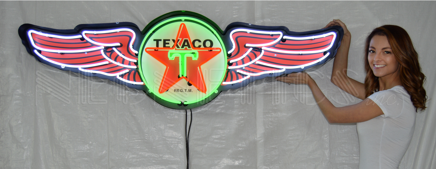 TEXACO WINGS NEON SIGN IN STEEL CAN 9TXWNG