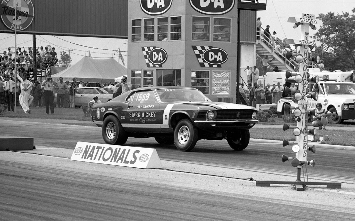 1970 Driver Tony Rainero on the starting line NHRA Drag Meet in Indianapolis, Indiana Neg 152133-227