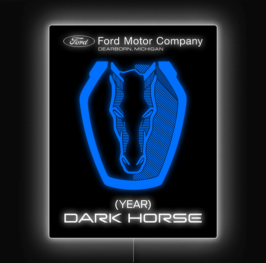 Ford Motor Company logo with a stylized horse head on a black background