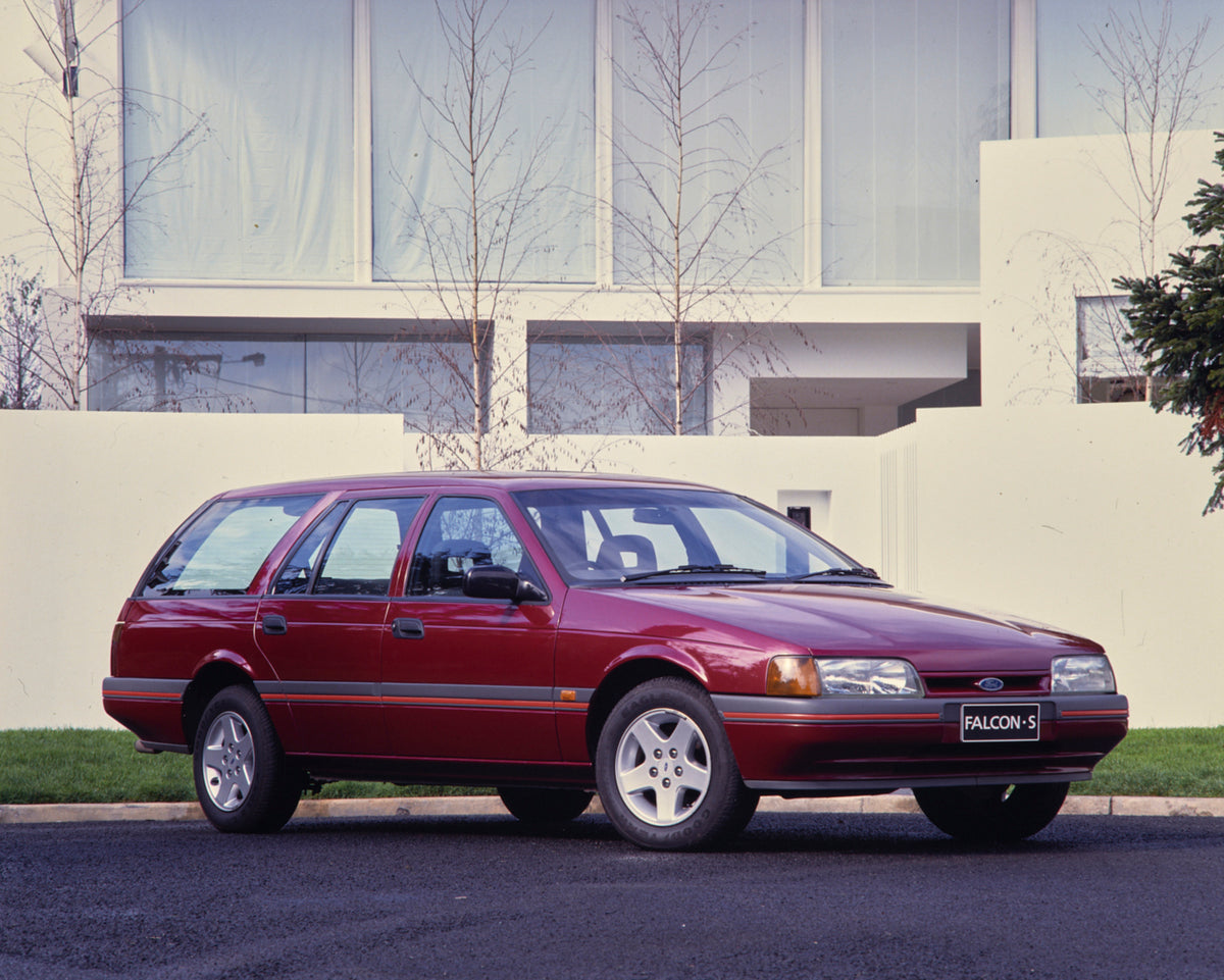This archival image documents the 1991 Ford EB Falcon S Station Wagon Driver Side Front End View on Neighborhood Street FAP-2011-3 and is preserved in the Ford Heritage Vault as part of Ford Motor Company's historic photographic archive. Free for ...