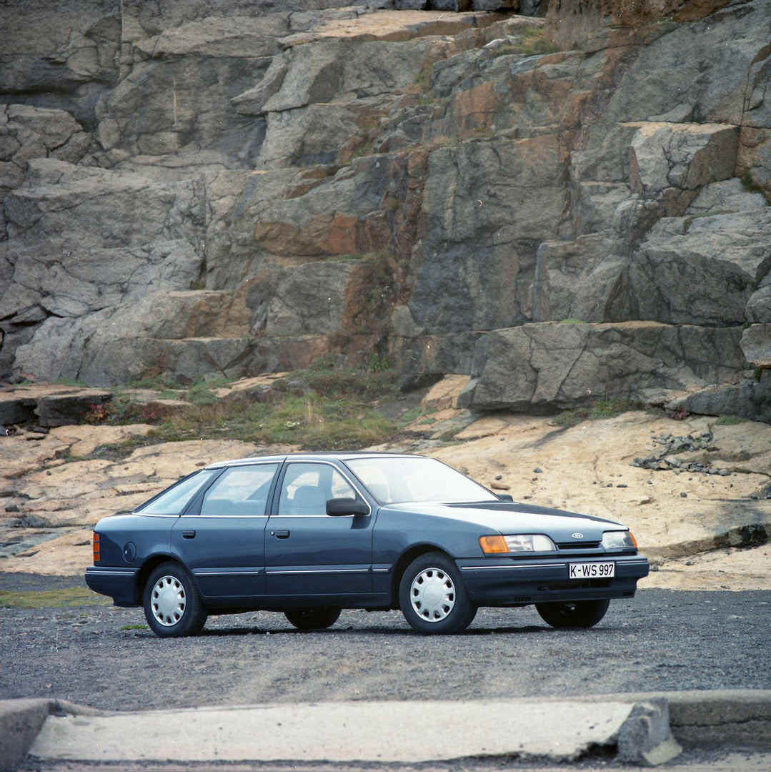 This archival image documents the 1984 Ford Scorpio Mark I GL LHD in front of scenic rock formation in Norway and is preserved in the Ford Heritage Vault as part of Ford Motor Company's historic photographic archive. Free for personal, non-commerc...
