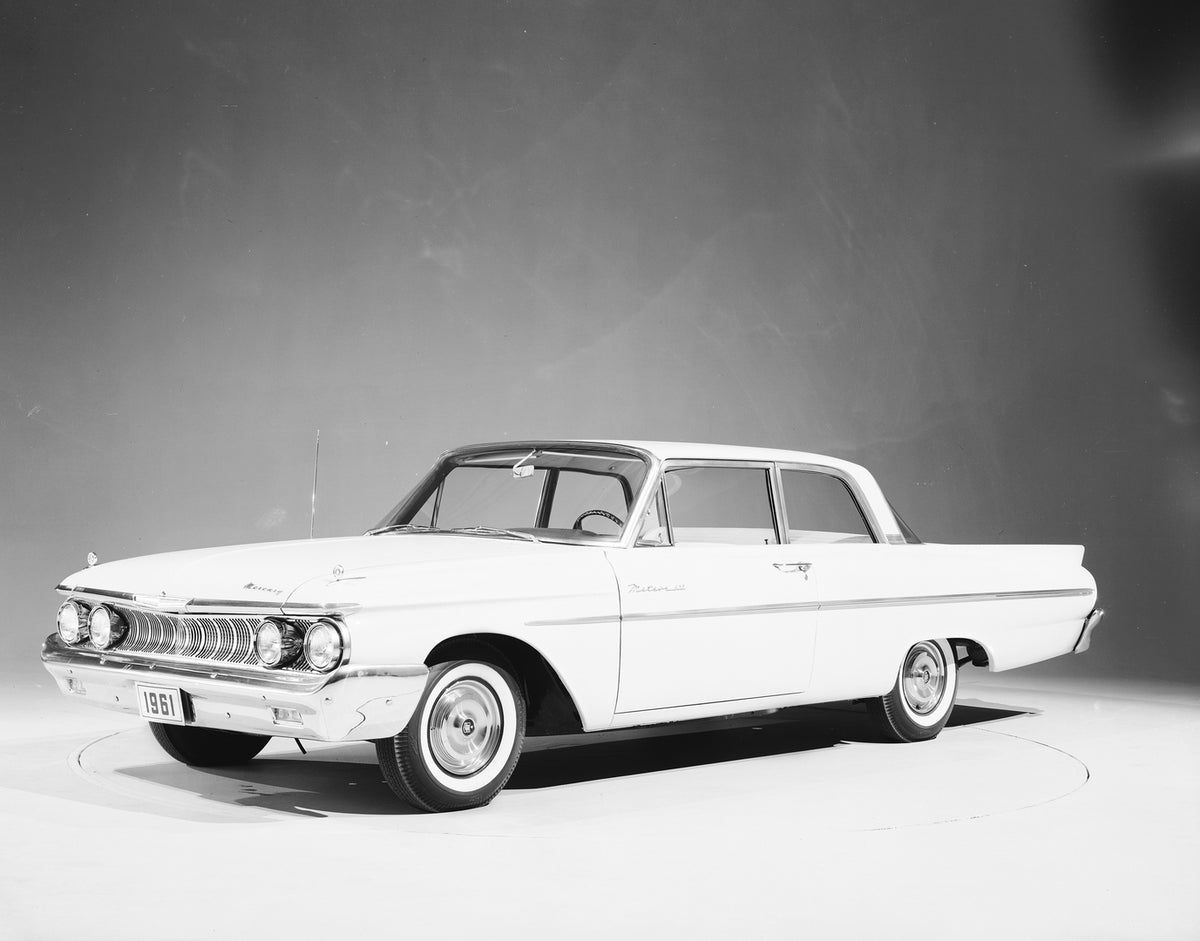 This archival image documents the 1961 Mercury Meteor 600 two-door sedan Front Angle and is preserved in the Ford Heritage Vault as part of Ford Motor Company's historic photographic archive. Free for personal, non-commercial use. Ford Heritage Va...