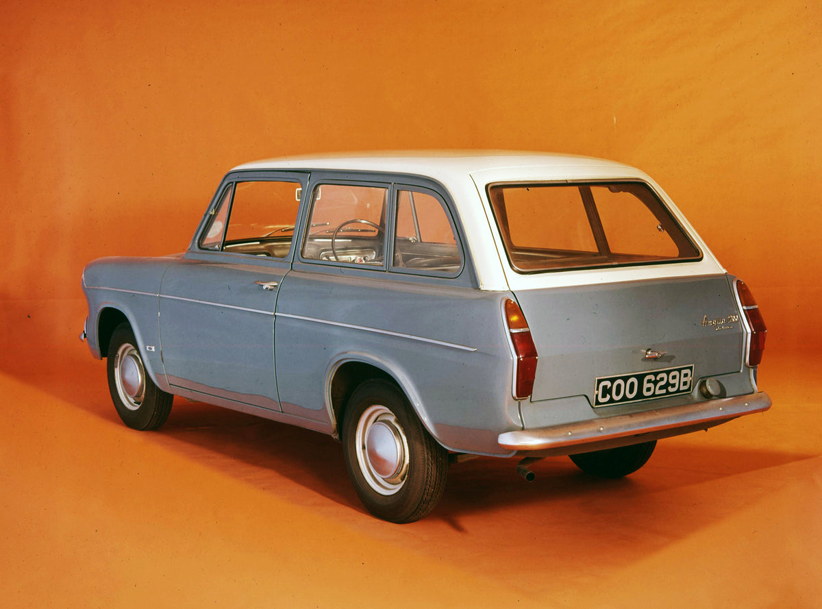 This archival image documents the 1965 Ford Anglia 1200 Estate Car rear view in studio and is preserved in the Ford Heritage Vault as part of Ford Motor Company's historic photographic archive. Free for personal, non-commercial use. Ford Heritage ...