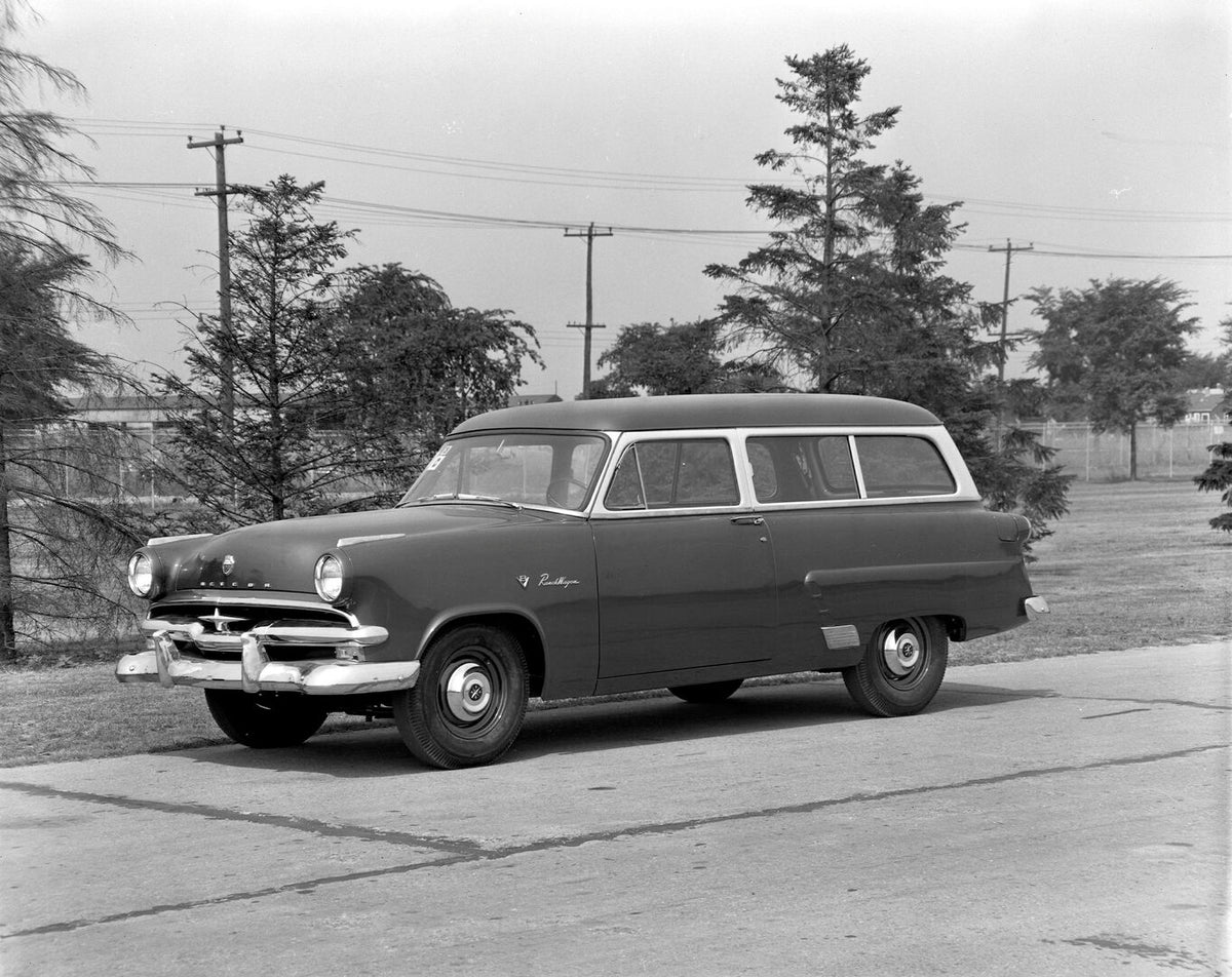 This archival image documents the 1953 Meteor Ranch Wagon on scenic road AR-2007-5 and is preserved in the Ford Heritage Vault as part of Ford Motor Company's historic photographic archive. Free for personal, non-commercial use. Ford Heritage Vaul...