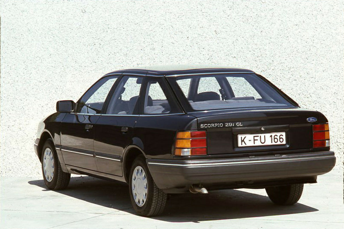 This archival image documents the 1986 Ford Scorpio Mark I 2.9i GL rear view in gravel pit and is preserved in the Ford Heritage Vault as part of Ford Motor Company's historic photographic archive. Free for personal, non-commercial use. Ford Herit...
